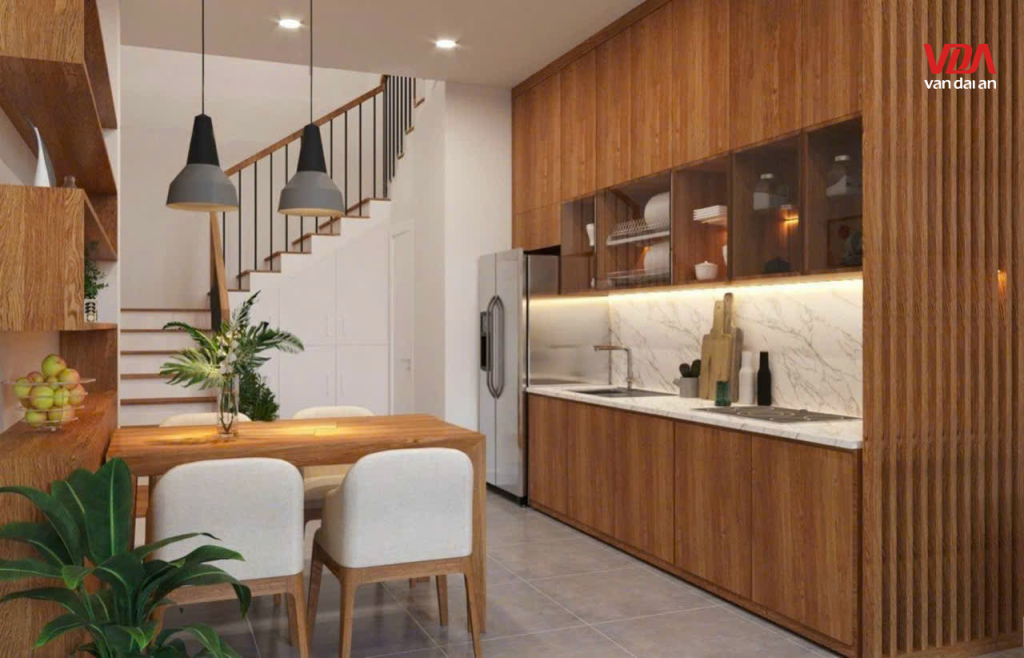 Không gian nội thất gỗ với phong cách mộc hiện đại.