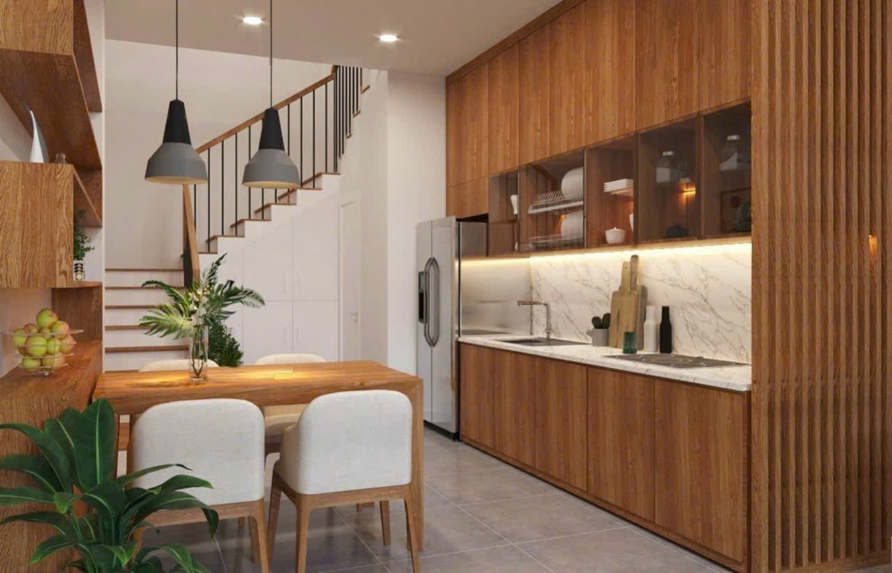 Không gian nội thất gỗ với phong cách mộc hiện đại.