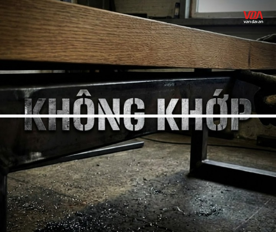 Hạng mục nội thất kết hợp gỗ và sắt trong quá trình sản xuất tại xưởng.