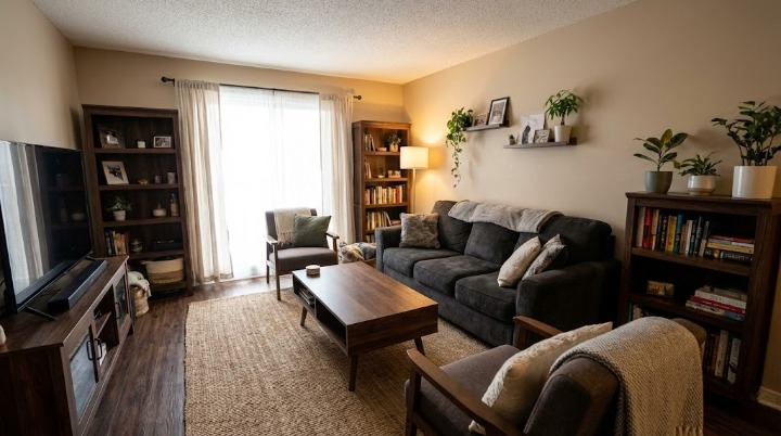 Phòng khách phối màu chưa hợp lý gây cảm giác rối và tối