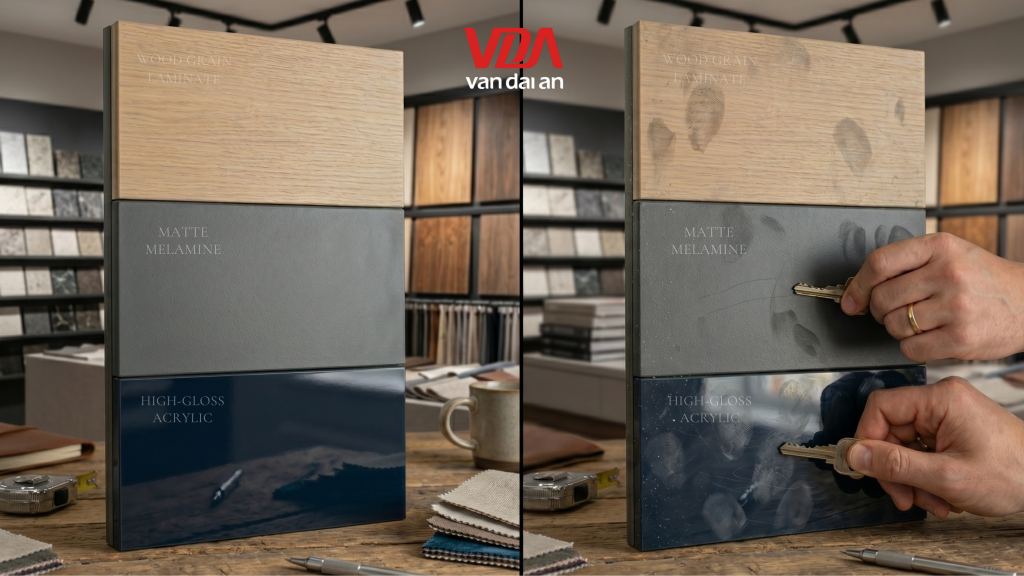So Sánh Nhanh: Lớp Phủ Laminate vs Melamine vs Acrylic