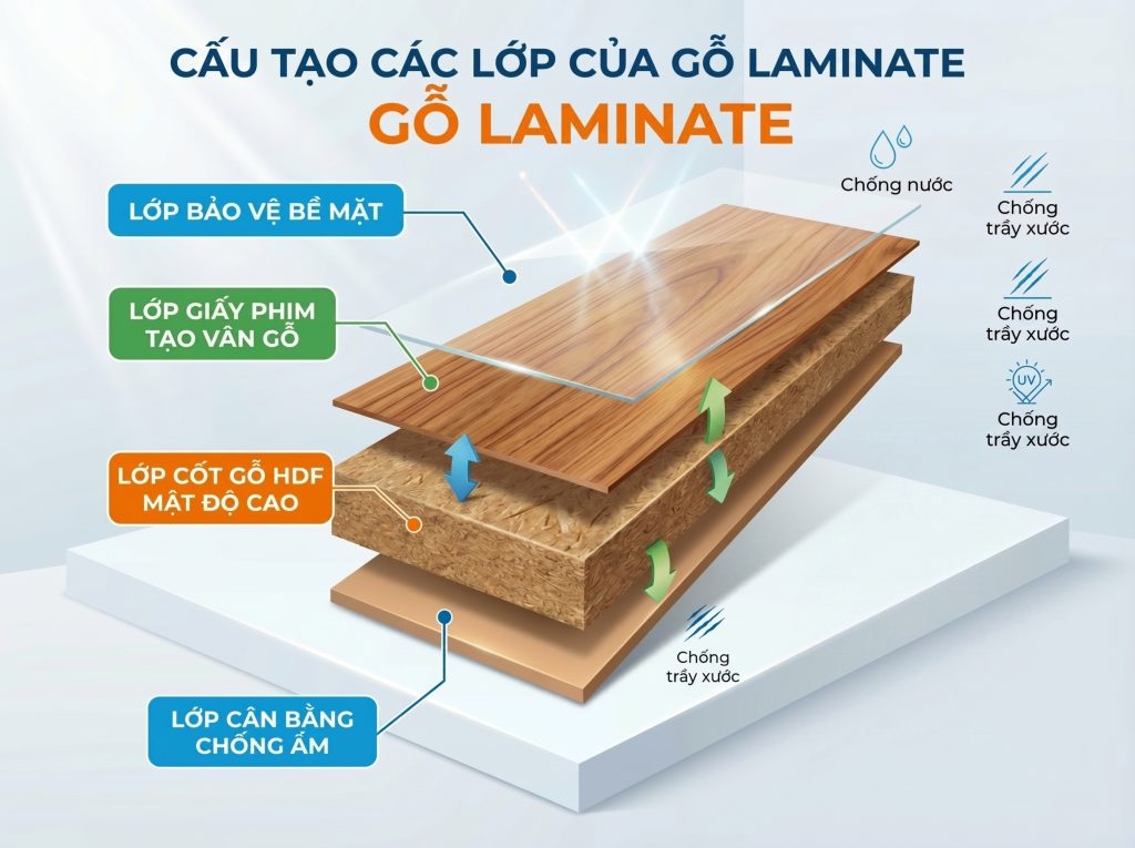 cấu tạo các lớp của gỗ laminate