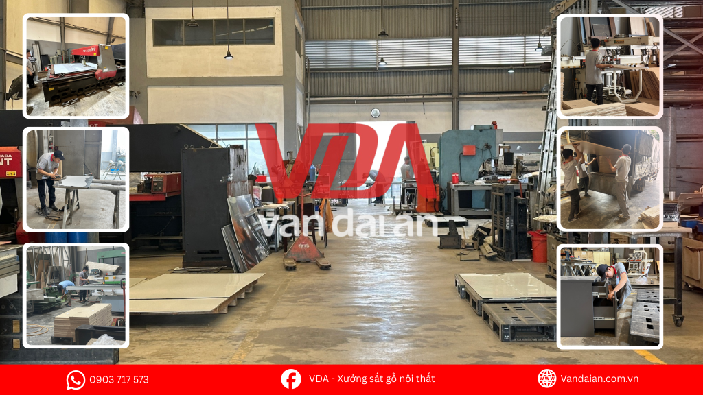 Xưởng gia công nội thất văn phòng khung sắt mặt gỗ trực tiếp